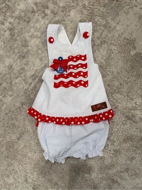 Millie Jay American Flag Sailor White & Red Polka Dot Girls Matching Set
